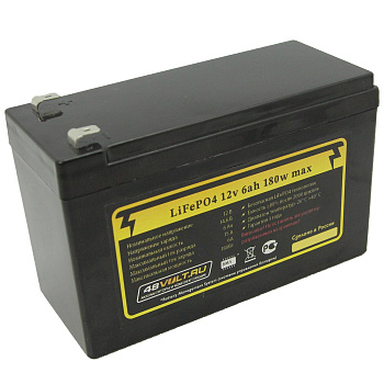 Аккумулятор LiFePO4 12v6Ah 180w max пластик Б